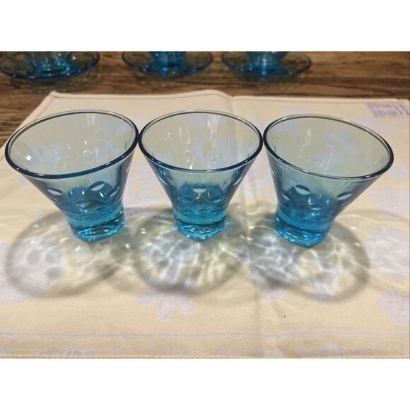 10 Pc 1950s Hazel Atlas Capri Dots Azure Blue Whisky Glasses Cups Saucers Custar - Picture 7 of 15